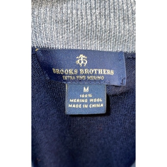 Brooks Brothers Swift Merino Wool Half Zip Pullover Medium Blue Stripe - Picture 2 of 3